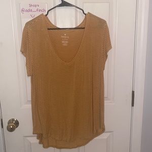American Eagle FAVORITE tee L mustard yellow and white stripes